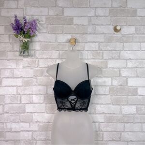 NWT Frederick’s of Hollywood Yasmina Black Longline Corset Bra